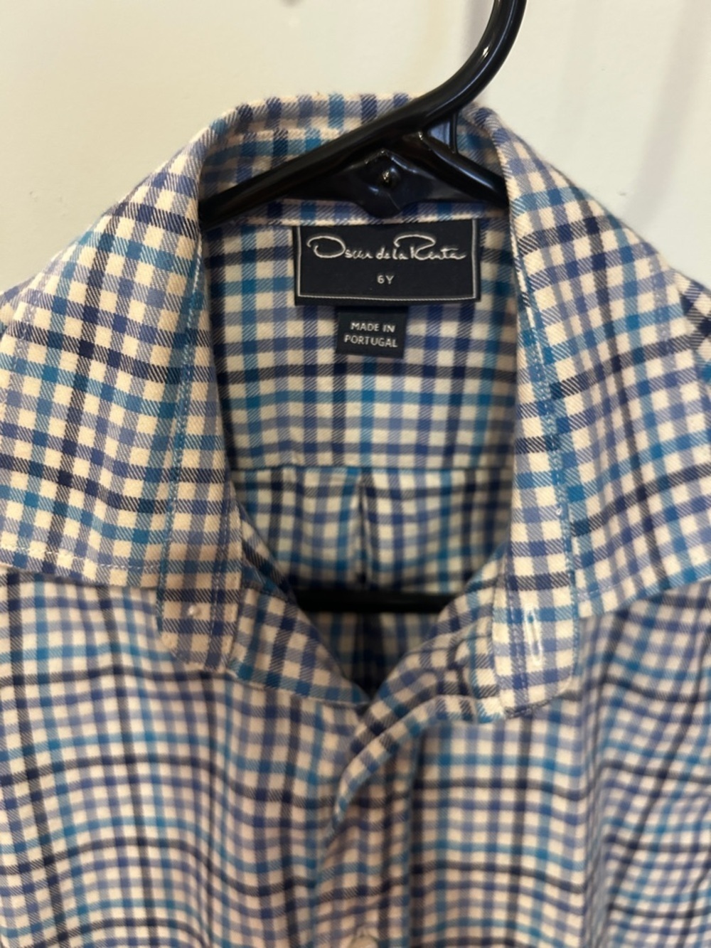 Oscar de la Renta Blue and White Check Button-Down Shirt - Picture 3 of 4